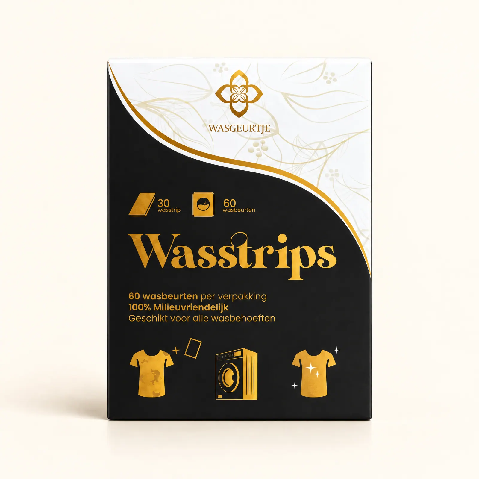 Wasgeurtje Wasstrips: neutrale, geurloze wasstrips in een plasticvrije doos. 30 strips, 60 wasbeurten.