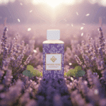 Wasgeurtje Lavender Odor wasparfum midden in een veld vol bloeiende lavendel bij zacht ochtendlicht — een sereen beeld dat de essentie van deze rustgevende wasparfum vangt.